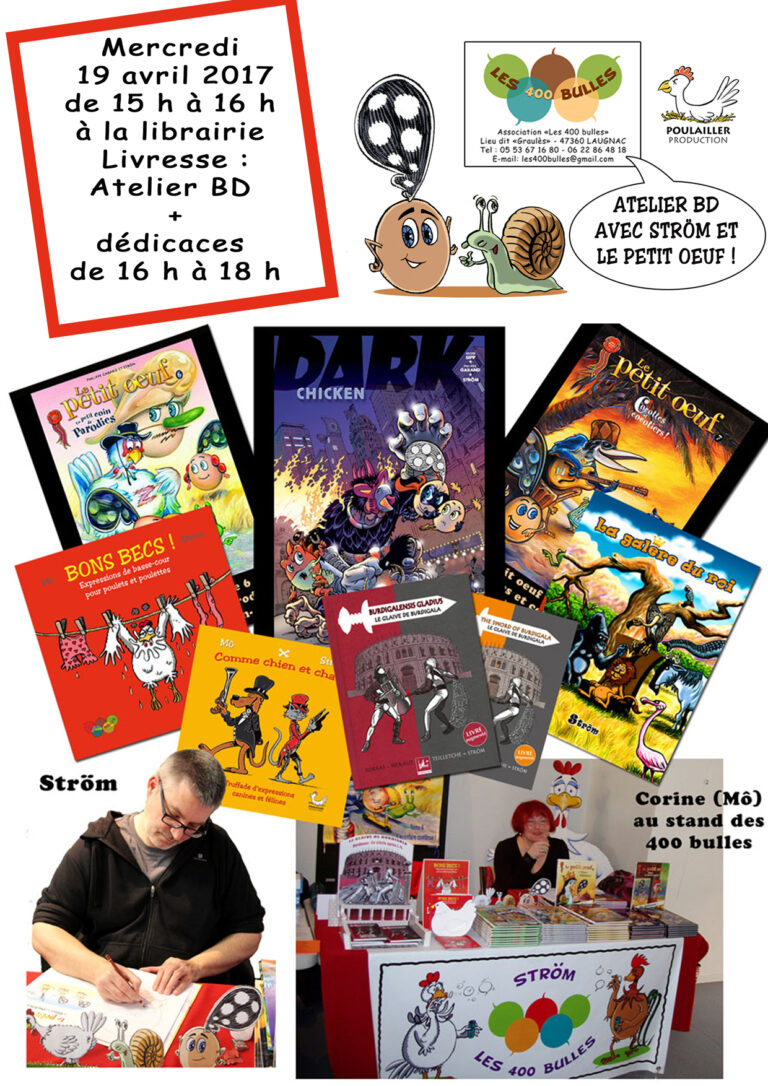 Rappel : Atelier dessin Jeunesse et dédicace à Livresse avec le Dessinateur/Illustrateur/Auteur de BD : Ström